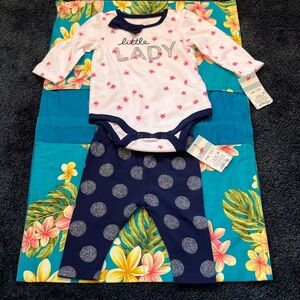 NWT 0-3 months sized t-shirt, onesie, and leggings. Free bonus onesie.